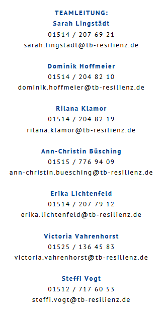 Teamleitung und Pädagogische Mitarbeiter Kontaktdaten der Mitarbeiter